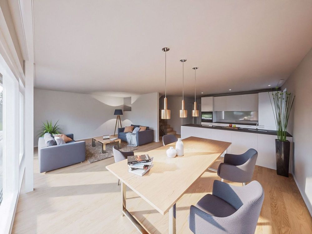 Neubauprojekt: Exklusives Doppel-Einfamilienhaus Flexibel, Modern & - Wohnzimmer