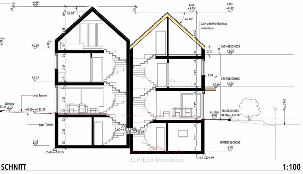 Modernes Neuebauprojekt: Doppeleinfamilienhäuser in 4254 Kleinlützel, - Fassaden Schnitt
