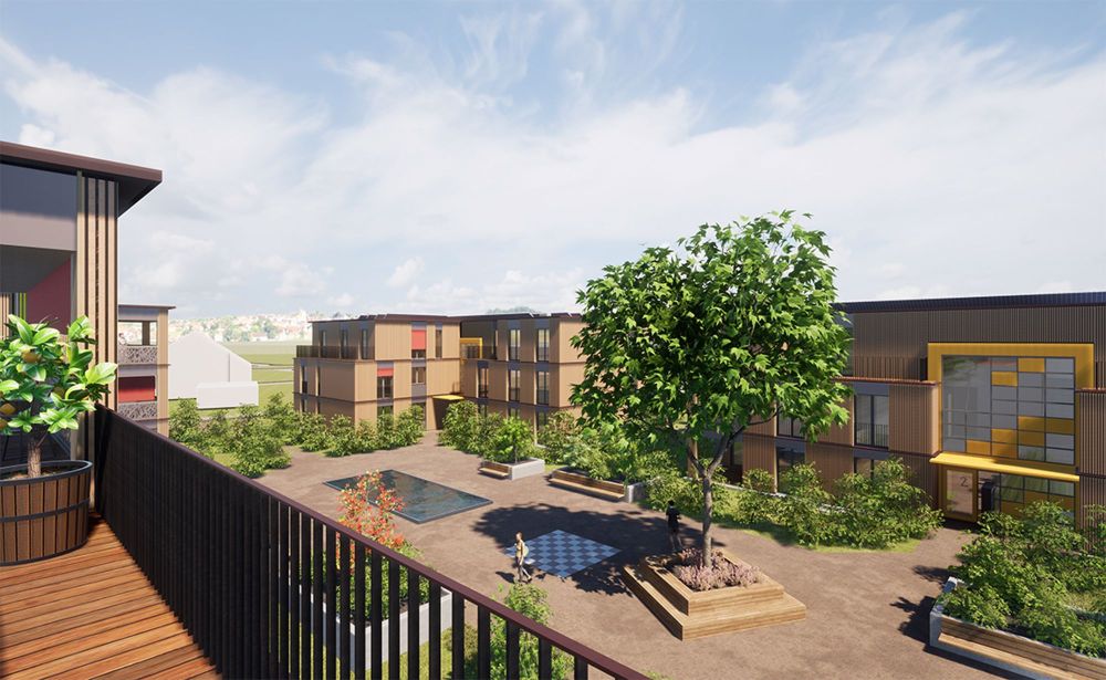 naturnah - nachhaltig - modern - Aussicht in den Innenhof Haus Tanne
