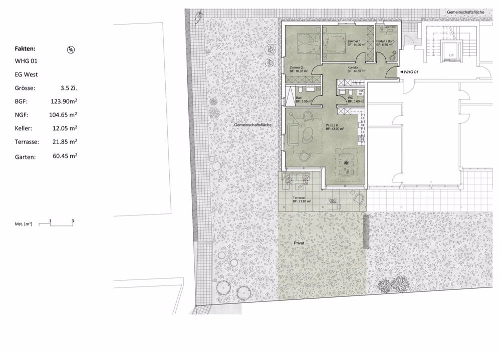 Grosszügige 3 1/2-Zimmer Gartenwohnung mit Reduit/Büro - Neubau! - Bild 2