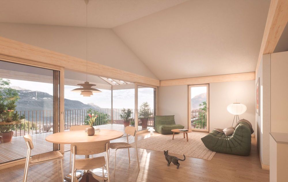 Vuisse (Savièse) – Attika 3.5 Zimmer, voll Süden, freie Sicht und hohe Deckenhöhe - Bild 1