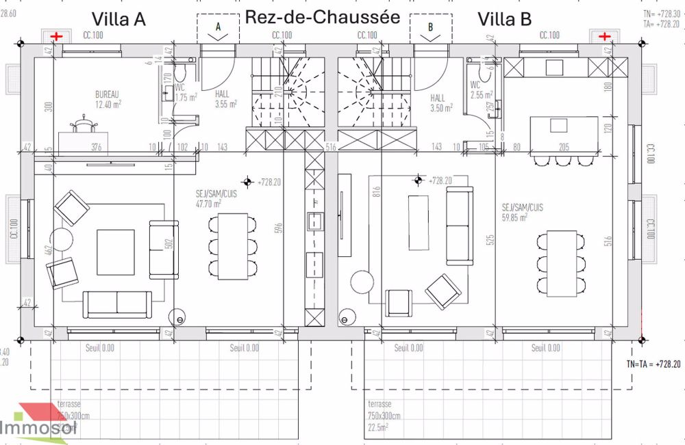 Le Mont-sur-Lausanne - Maison jumelle neuve 5.5 pièces - Immosol | Villa Jumelle Le Mont | Plan Rez-de-chaussée