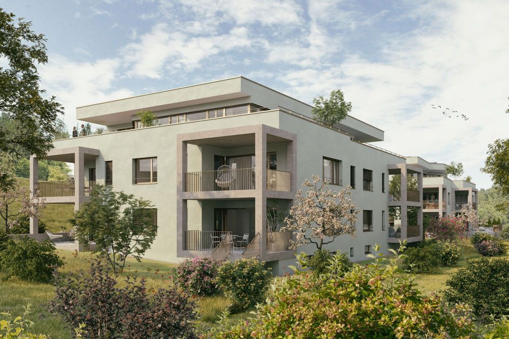 Schöner wohnen in Münchenstein. Nachhaltig und energieeffizient - Aussenansicht im Looggarten Münchenstein
