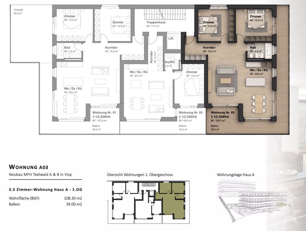 Appartement neuf de 3,5 pièces en hauteur privilégiée - / 3.5 1 Stock chf 679`000