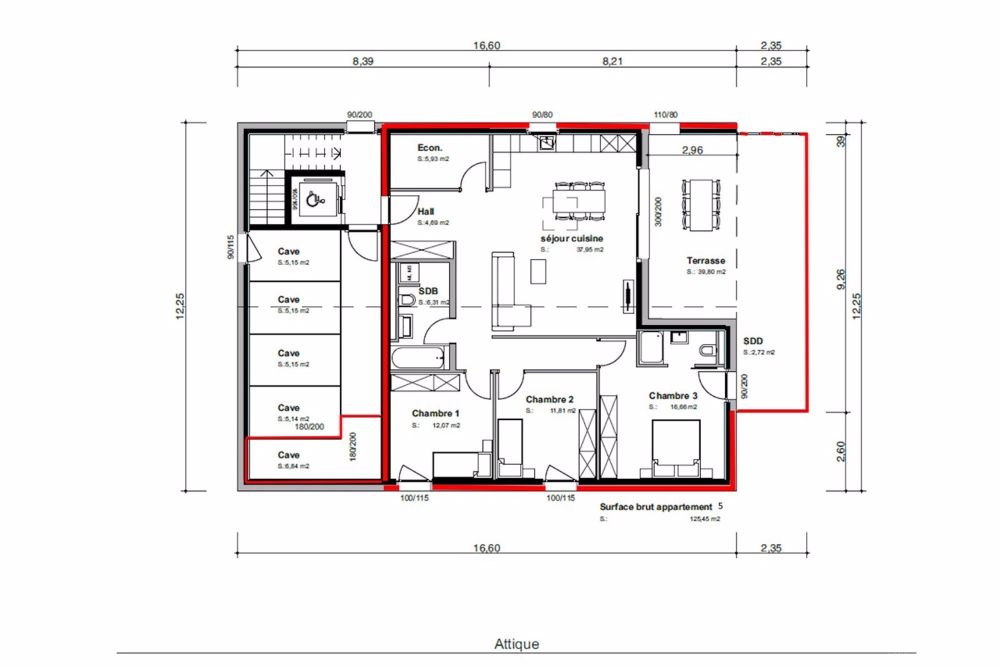 Le Bouveret, Attika mit 4.5 Zimmern in der neuen Residenz L'Aurore - Plan attique avec espace ranagement