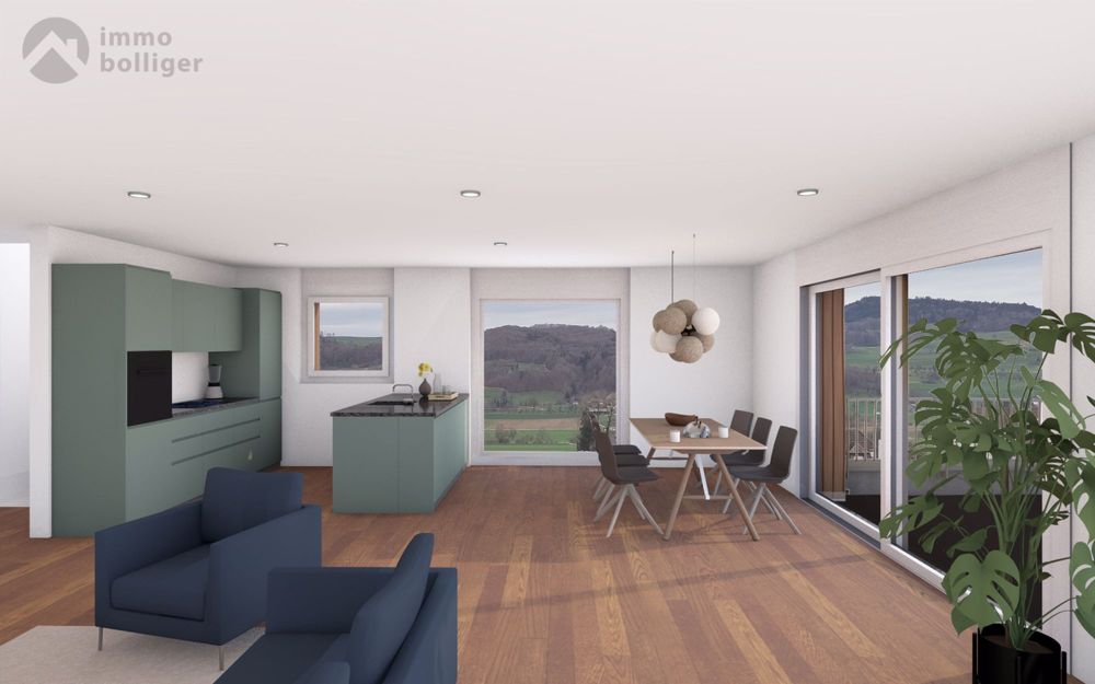 Baubewilligtes Neubauprojekt in ökologischer Holzbauweise - Visu Wohnen / Küche Haus 3