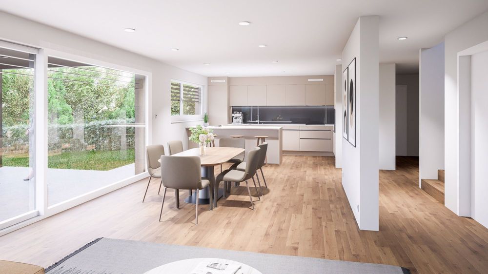 Villa neuve individuelle avec garage attenant Orientation Sud-Ouest - Exemple d'agencement intérieur (image de synthèse)