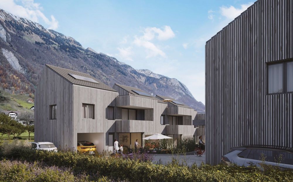 Modernes Reiheneinfamilienhaus in Sax zu kaufen - Aussenvisualisierung