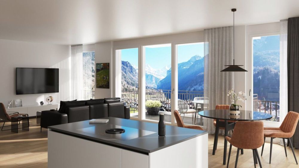 4.5-Zimmerwohnung Nr. 9 mit sonniger Terrasse und zwei Balkonen im Neubau-Mehrfamilienhaus Schönbühl 360° in Wilderswil - Bild 1