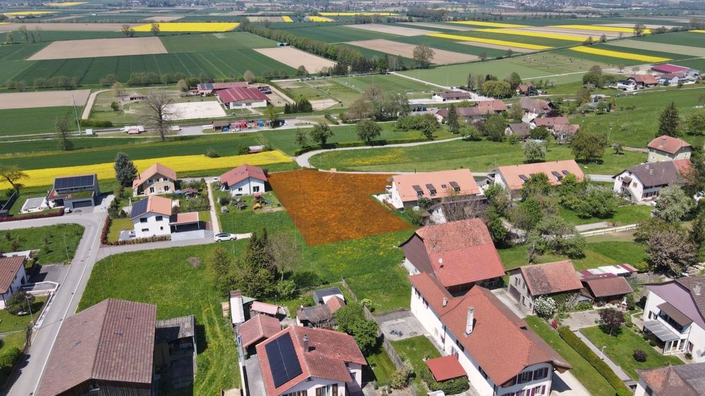 Triplex neufs de 6.5 pces avec jardin à Dompierre / FR - Vue aérienne