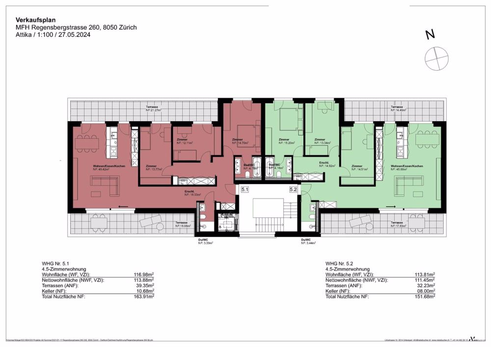 4.5 Zimmer-Attikawohnungen mit Weitsicht über Oerlikon - 4.5 Zimmer Attikawohnung Nr. 5.1 + 5.2