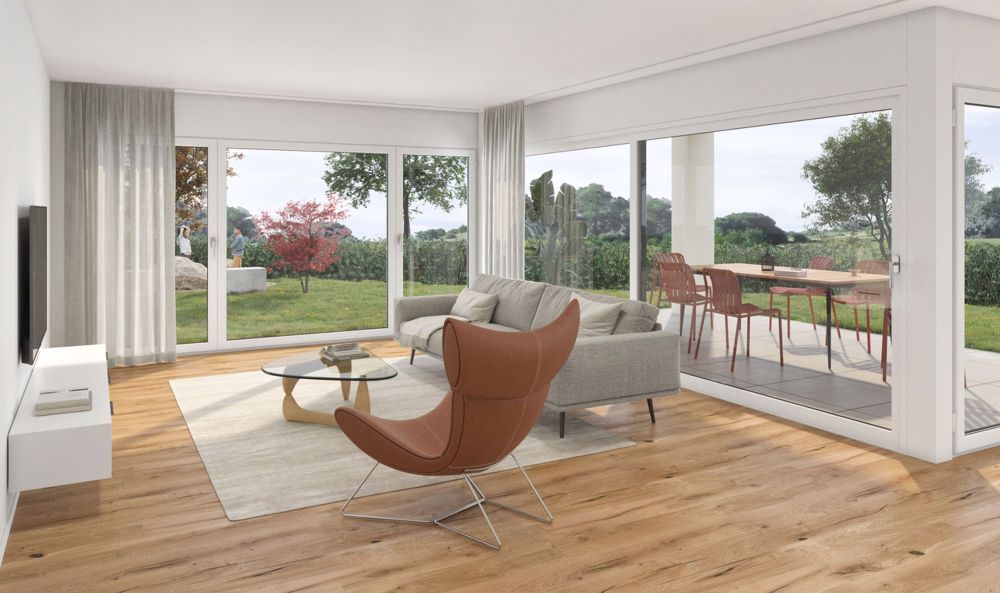 MFH Effilo - Wohntraum mit 4.5 Zimmer, 2 Bäder im 1. OG (Whg 522-4) - Wohnbereich mit Ausgang auf die Terrasse (Whg 2,4)