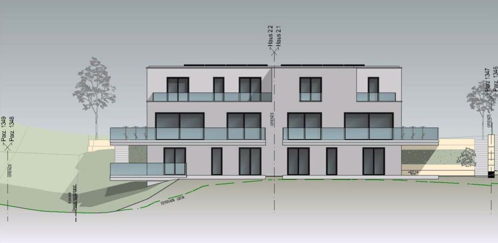 Modernes Eigenheim mit Panorama-Weitsicht ins Grüne und die umliegende Berglandschaft. - Ostfassade