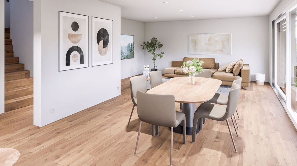 Villa neuve individuelle avec garage attenant Orientation Sud-Ouest - Exemple d'agencement intérieur (image de synthèse)