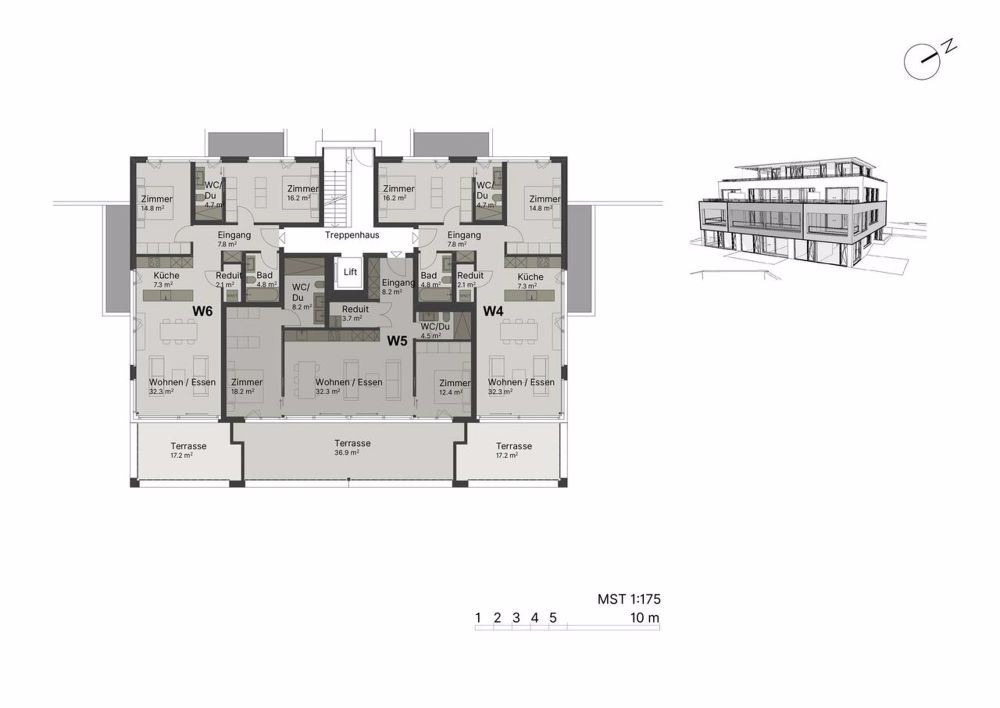Hochwertige und grosszügige 3.5-Zimmer-Wohnung in Oberwil - Grundrissplan 1. OG