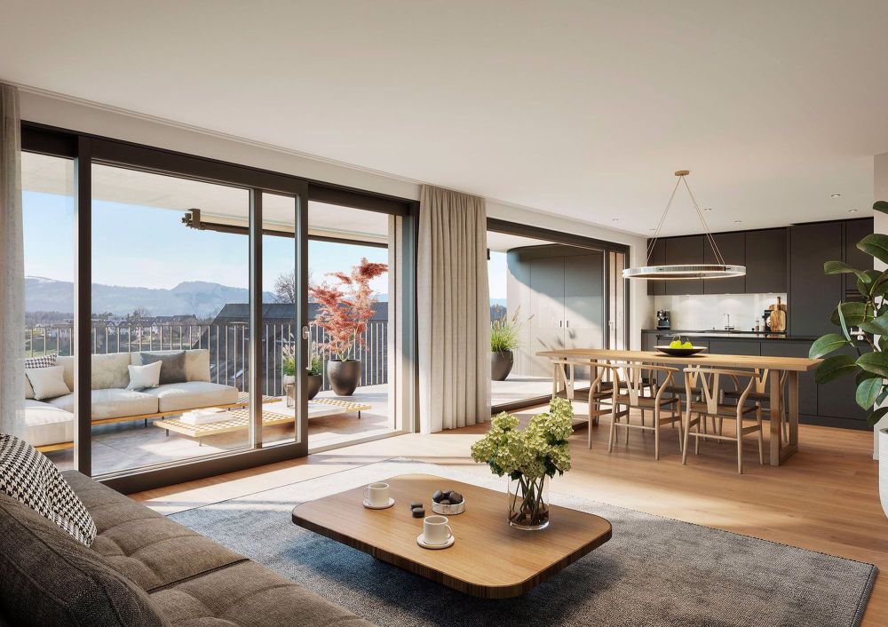 3 1/2-ZIMMER WOHNUNG MIT SICHT IN DIE FERNE UND AUF DIE BERGE, SONNIG, RUHIG, MITTEN IM DORF - Bild 1