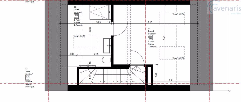 Neubauprojekt: 6 moderne Reiheneinfamilienhäuser - Grundriss Dachgeschoss Haus A / Floor plan attic house A