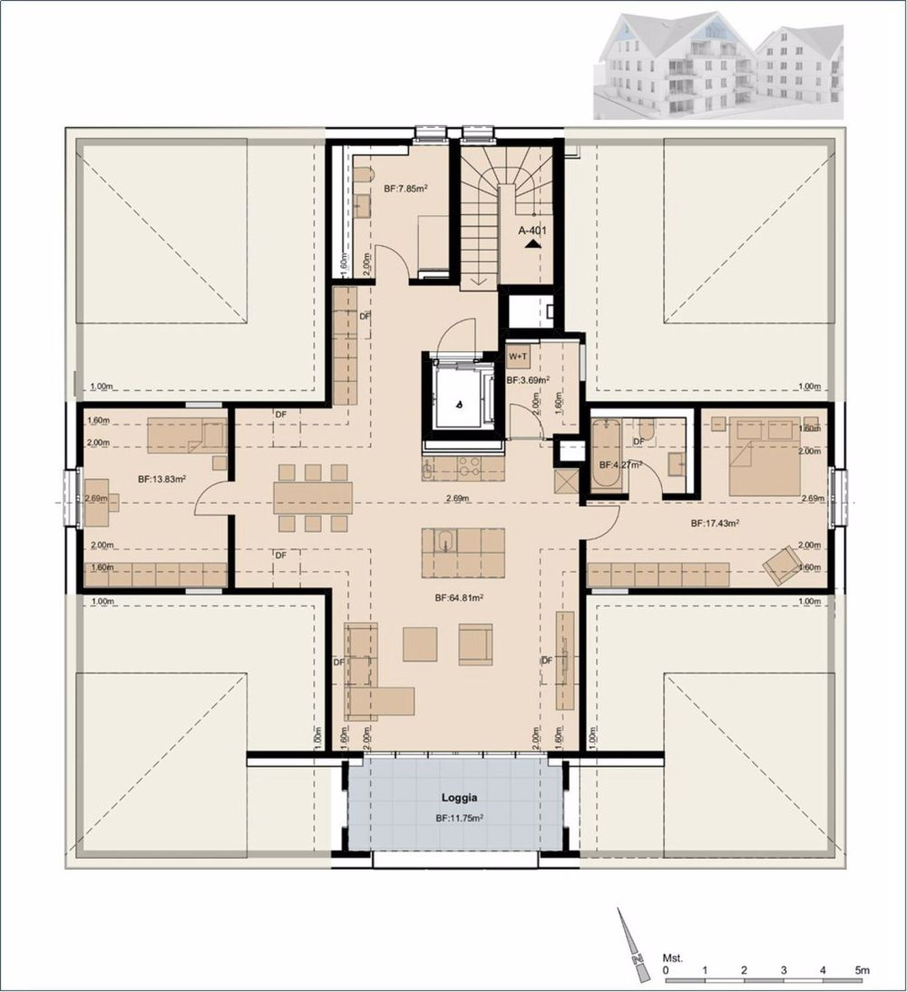 Einzigartige 3.5 Zimmer-Dachwohnung mit herrlicher Aussicht - 3.5 Zimmer Dachwohnung A-401