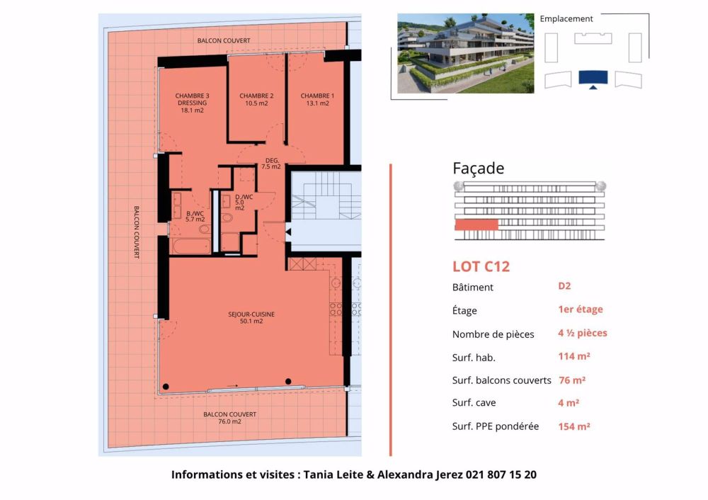 Luxueux 4.5 pièces traversant avec balcon de 76m2 et vue panoramique sur le lac - Bild 12