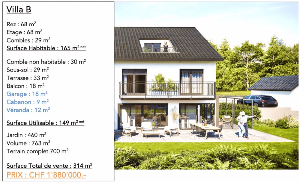 Villa mit 5,5 Zimmern, Veranda, Gartenschuppen und Garage (Lot B) - Bild 5