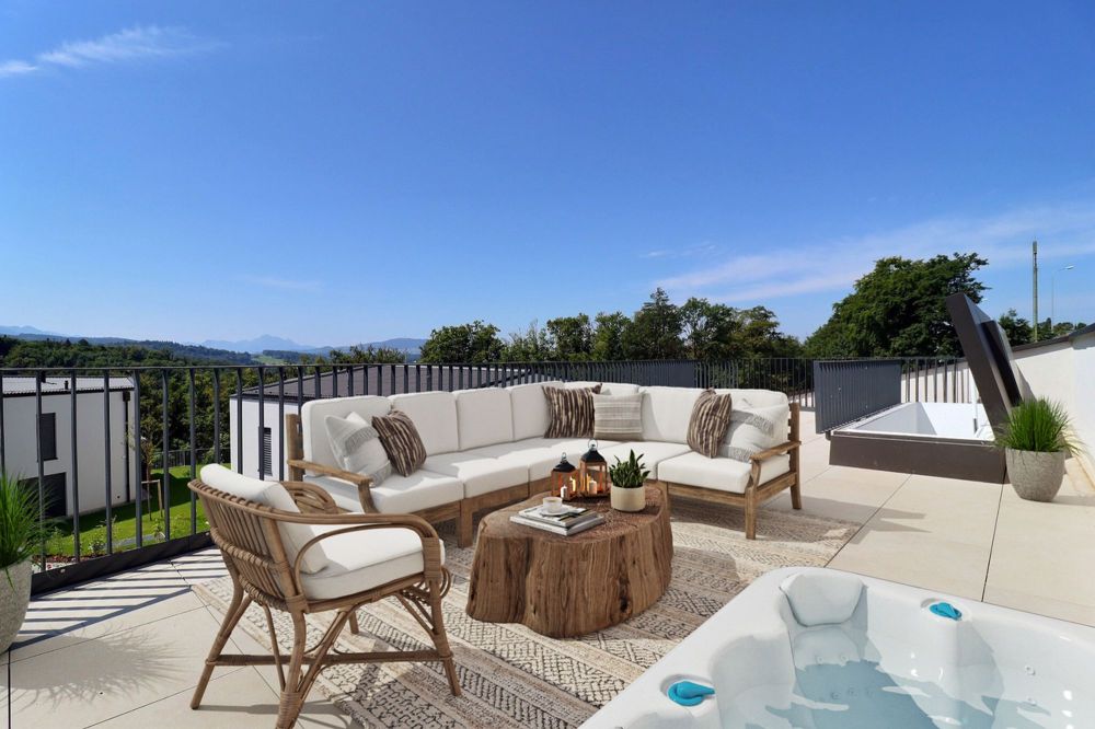 Bel appartement de 4.5 pièces Rooftop / 2 places de parc intérieures - Suggestion d'aménagement de la terrasse en toiture