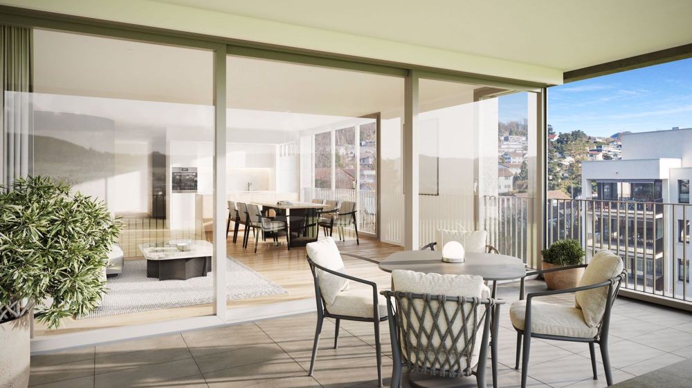 Exklusiver Wohnraum an familienfreundlicher Lage - «Kirchweg» Nussb... - Visualisierung Balkon