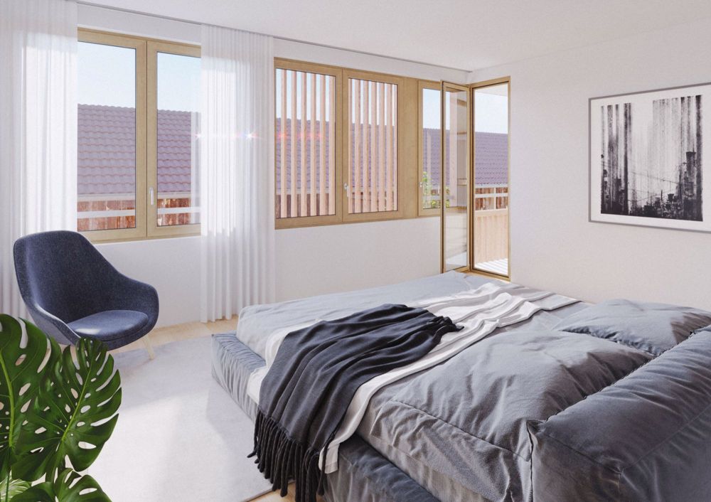 Moderne & grosszügige Neubauwohnung im Underdorf - Schlafzimmer mit Ausgang auf den Balkon