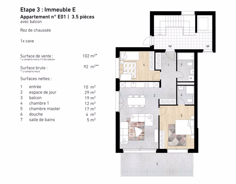 Appartement 3.5 pièces neuf (rez supérieur) - Lens - Plan - E01