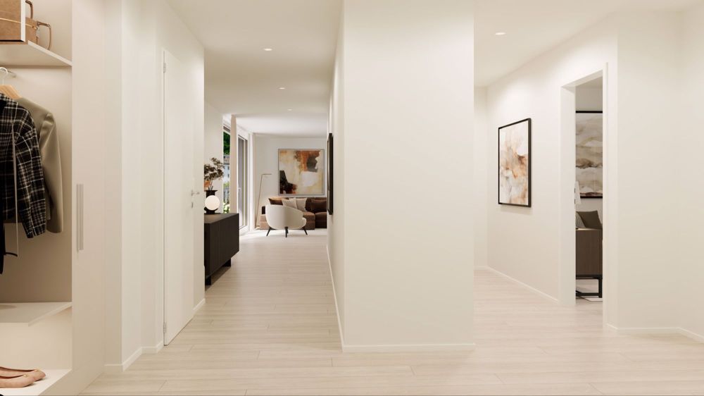 4.5 Zimmer-Attikawohnungen mit Weitsicht über Oerlikon - Eingangsbereich mit Garderobe und Einbauschränken