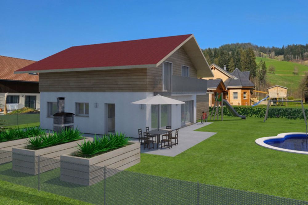 Neubau-Einfamilienhaus in ruhigem Quartier in Eggiwil - Ansicht Visualisierung Südwest