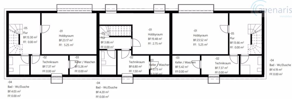 Neubauprojekt: Drei moderne und geräumige Reiheneinfamilienhäuser - Grundrissplan Untergeschoss