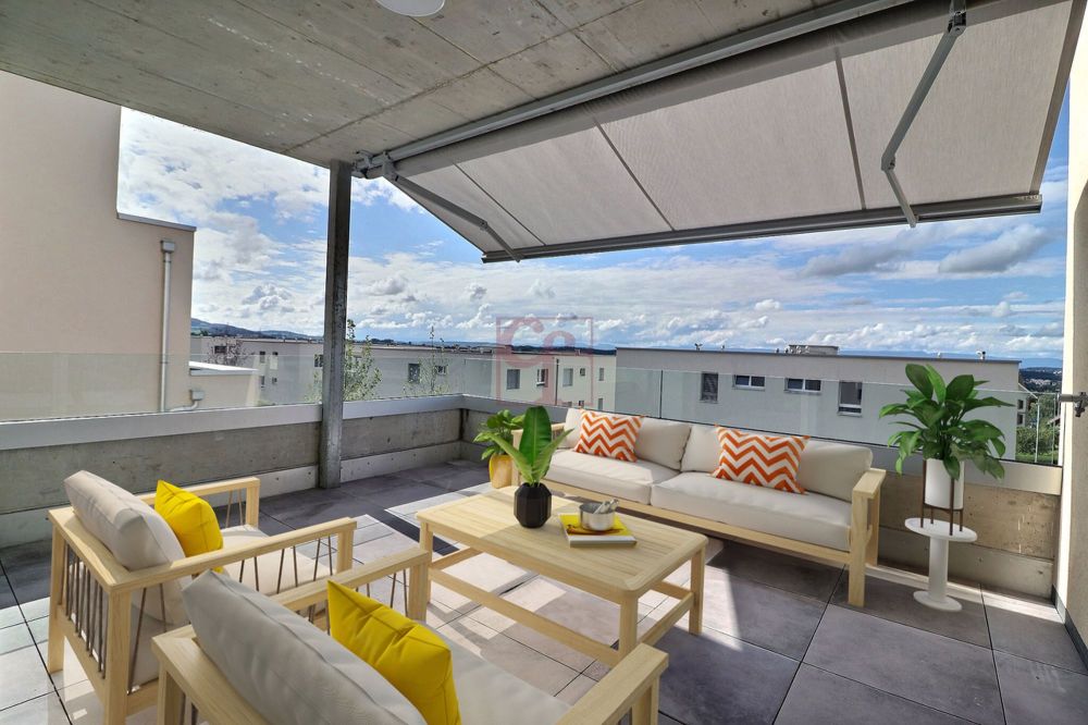 Arconciel - Prächtige neue 4.5-Zimmer-Wohnungen - Simulation d'ameublement du balcon