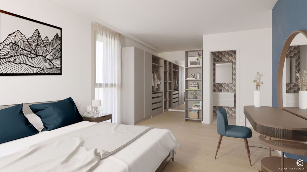 Face au Léman, appartement neuf en attique de 4.5 pièces - Suite parentale avec dressing et salle d'eau / Master suite with shower room and dressing area