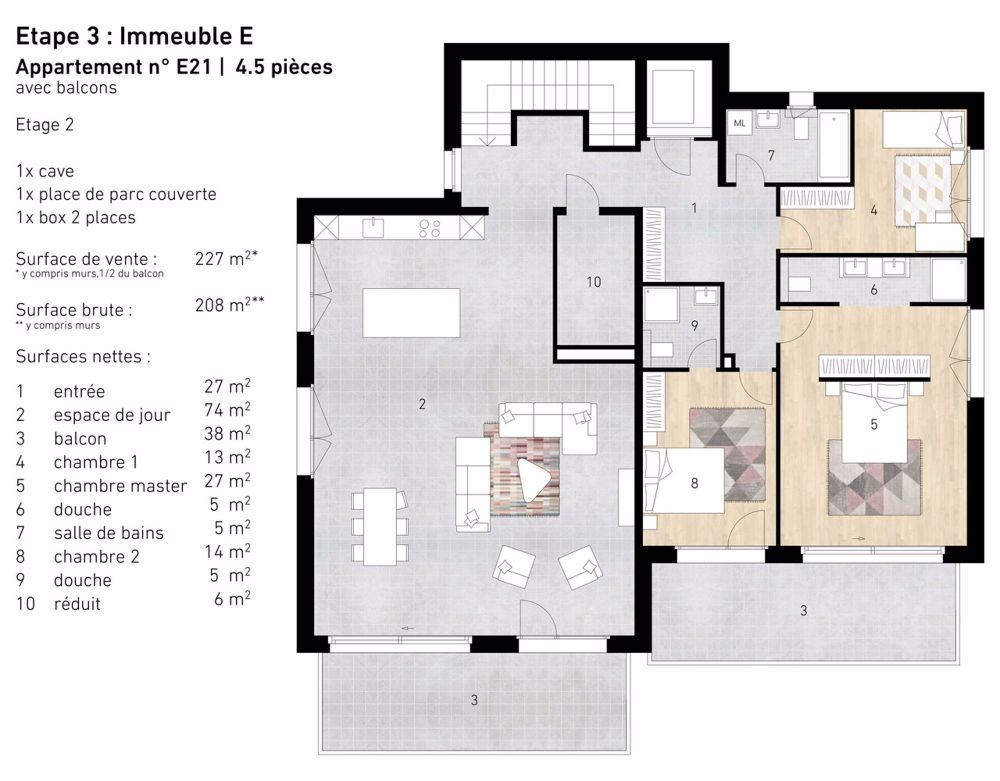 Großes Apartment 4.5 Zimmer neu (2. Etage - Attika) - Lens - Plan - E21