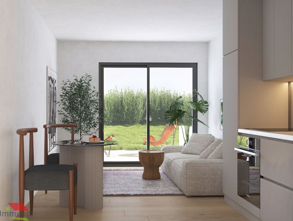 Daillens - Appartement Neuf avec Jardin et Parking au Sous-sol - Immosol | Daillens | Perspective Cuisine et Terrasse