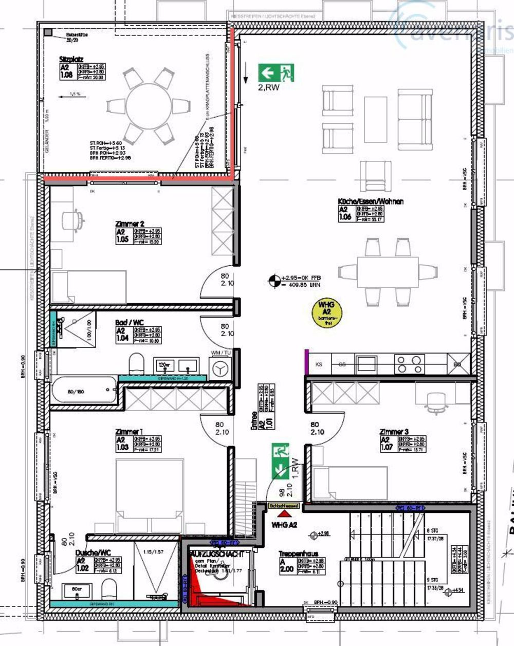Neubauprojekt in Laufen mit 4.5 Zimmer Wohnungen ab CHF 850'000.- - Grundrissplan 1. Obergeschoss / Floor plan 1st floor
