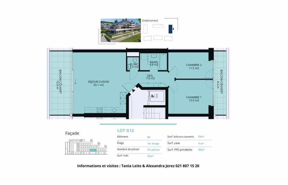 Wohnung mit 3.5 Zimmern und 90 m2 mit 2 überdachten Balkonen - Bild 12