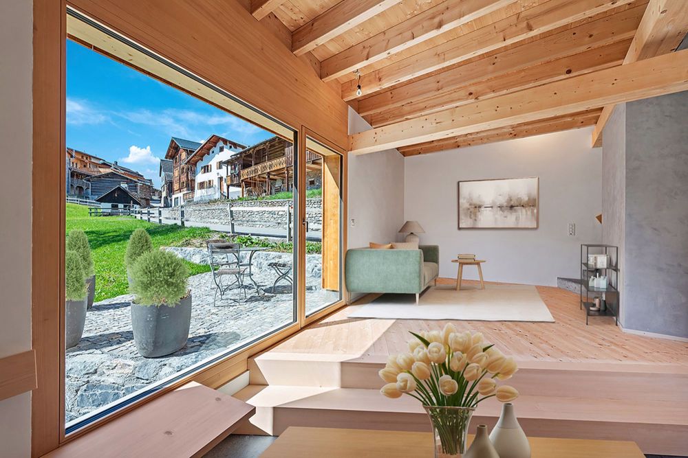 Ferienhaus mit Aussicht und moderner Architektur in Seewis - QW361_Wohnbereich