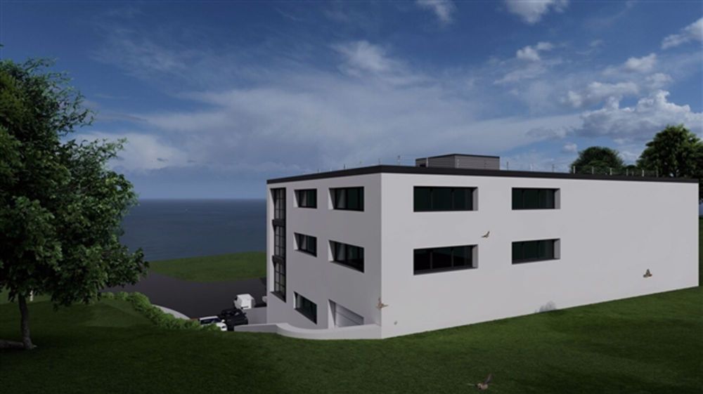 Multifunktionales Gebäude, Büros und große Lagerhallen, Panoramablick auf den See - Bild 1