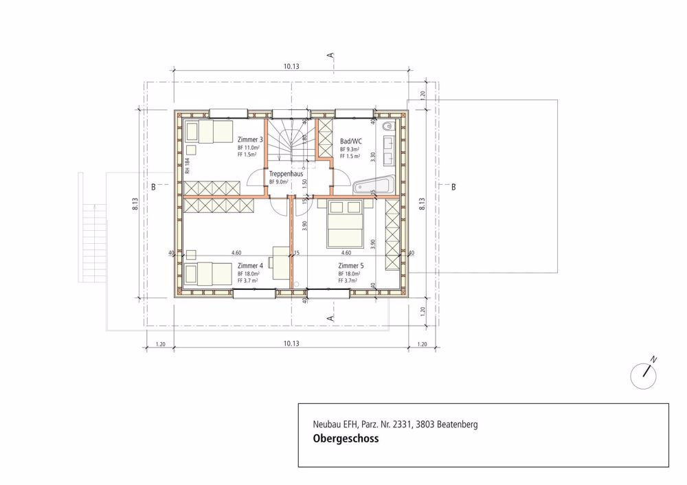 Neubau 6-Zimmer-Einfamilienhaus mit herrlichem Bergblick - Grundriss Obergeschoss