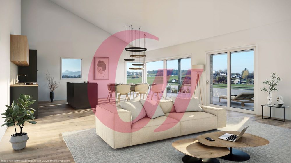 Exklusives Projekt von 9 Apartments mit hohem Standard im Dorfzentrum - un salon moderne avec de grandes fenêtres, un canapé et une table blancs / a modern living room with large windows and a white couch and table