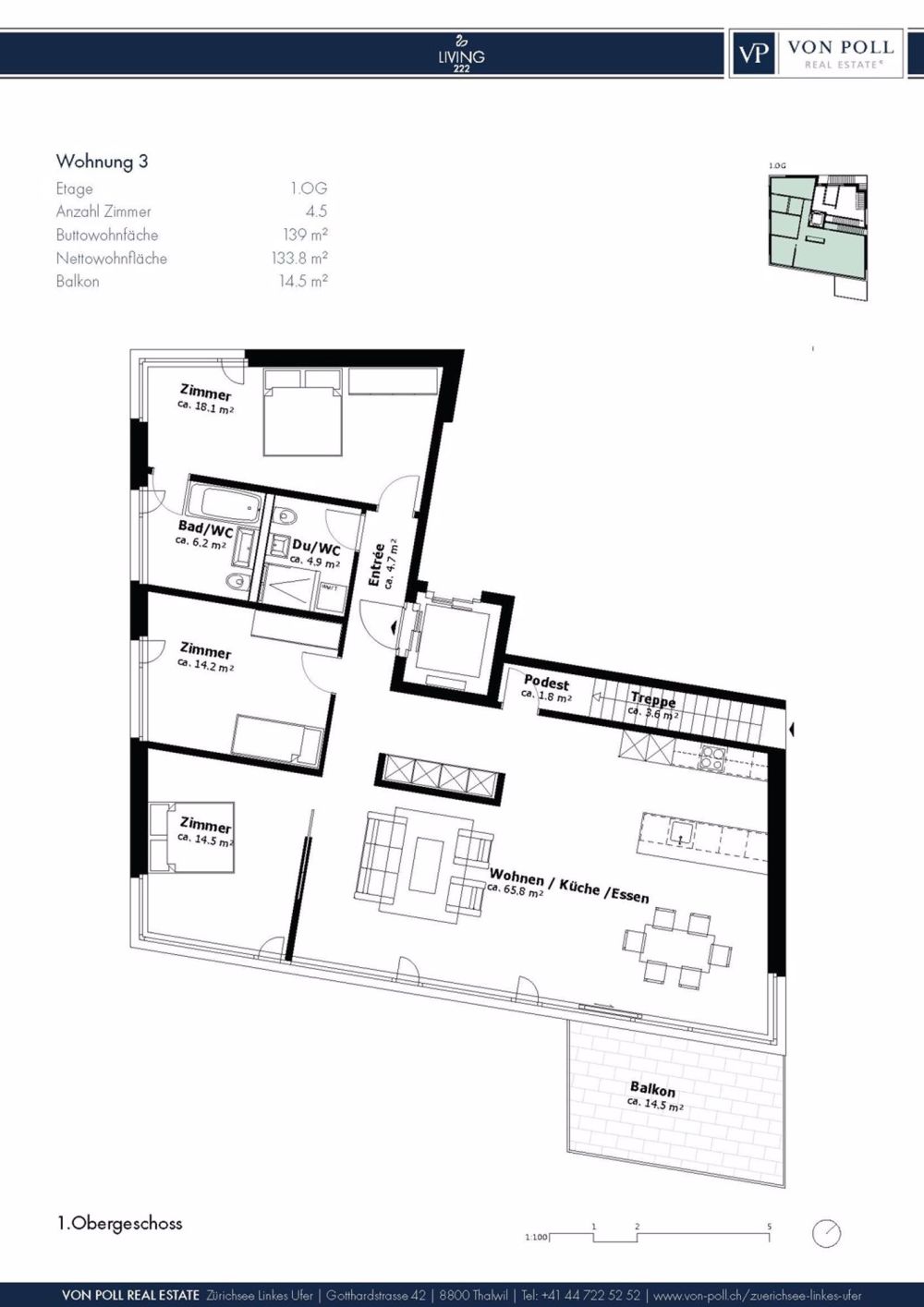 Living 222 - grosszügige 4.5 Zimmer Etagenwohnung mit schönem Balkon - WHG 3, 1 OG