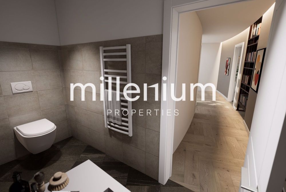 Projet STIERLIN - Villa F - une petite salle de bain avec des toilettes blanches à côté d'un couloir / a small bathroom with a white toilet next to a hallway