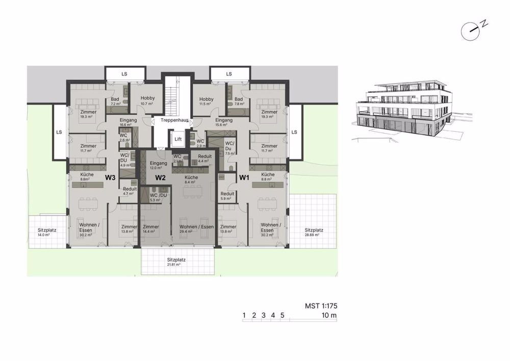 Exklusive und barrierefreie 4.5-Zimmer-Gartenwohnung in Oberwil - Grundrissplan EG