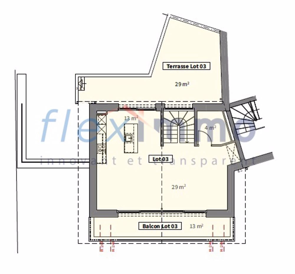 Magnifiques Duplex-Wohnung mit Balkon und großer Terrasse - Plan niveau 2 - image non contractuelle
