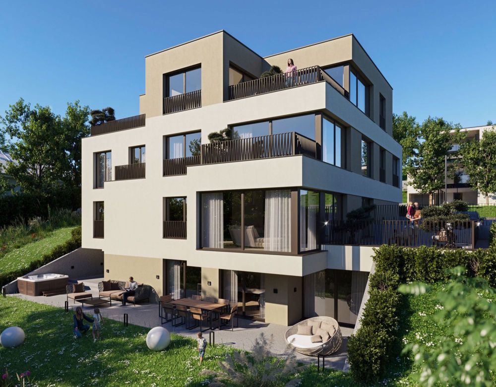 *Rohbau vollendet* Falcon: High-end Eleganz mit Terrasse und Balkonen - Walde Immobilien AG