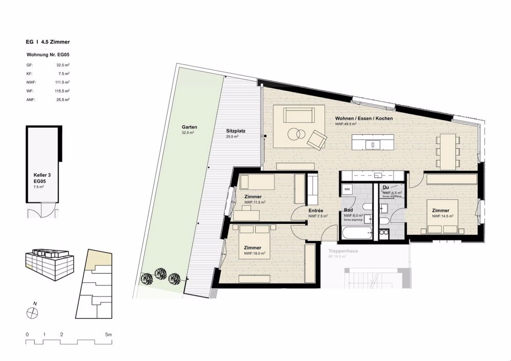 Sonnig, zentral und grosser Balkon Südwest - Grundriss EG05