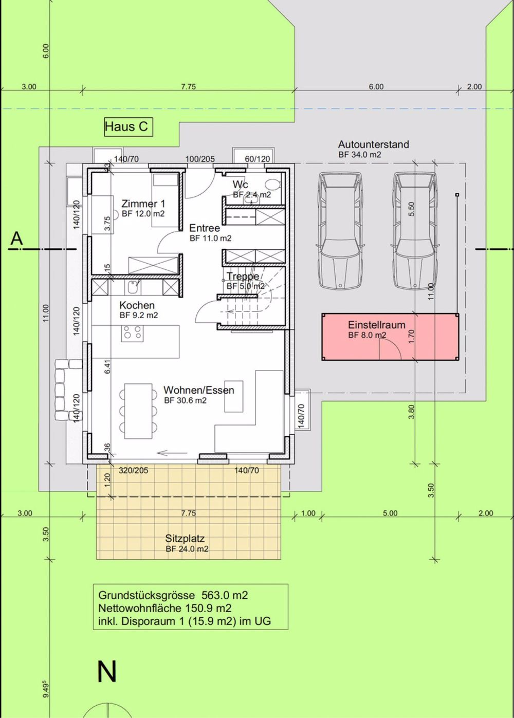 Freistehendes 6.5 Zimmer Einfamilienhaus - Grundriss EG