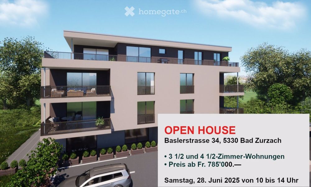 OPEN HOUSE am Samstag, 28. Juni 2025, 3 1/2 Zimmer Neubauwohnung in Bad Zurzach - Bild 1