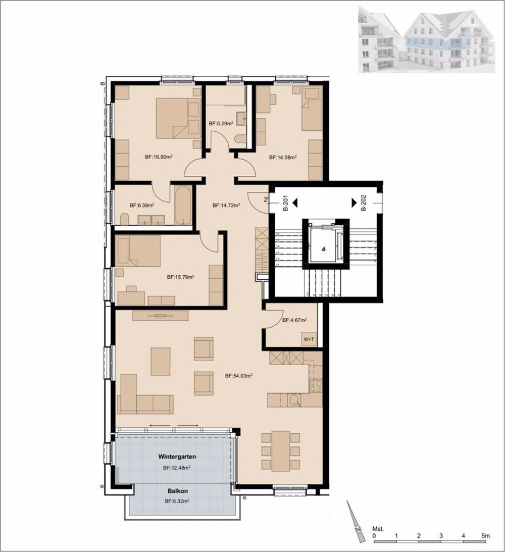 4.5 Zimmerwohnung an herrlicher Lage - Grundriss B-201